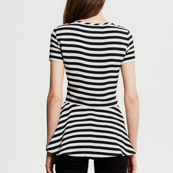 Banana Republic black white striped peplum top blouse 4 Petite 4P short sleeve - Picture 2 of 10